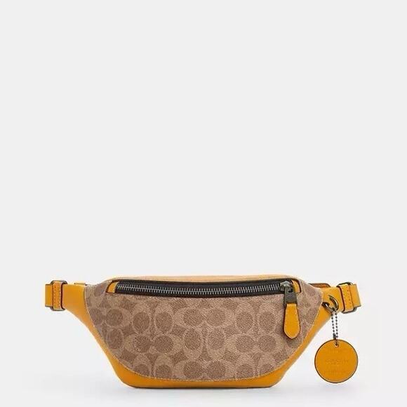NWT Coach Warren Mini Belt Bag Colorblock Signature Canvas Tan/Buttercup CAX42 - Picture 6 of 9
